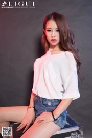 Model Yuhan "Denim Hot Pants und High Heels" [Ligui LiGui] Foto von schönen Beinen und Jadefüßen